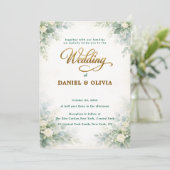 Simple Eucalyptus Greenery Gold Overlay Photo 招待状 (スタンド正面)