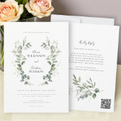 Simple Eucalyptus Greenery Wedding QR Code RSVP 招待状