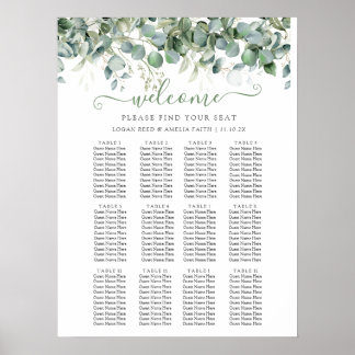 Simple Eucalyptus Greenery Wedding Seating Chart ポスター