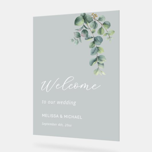 Simple Eucalyptus Leave Wedding Welcome アクリルサイン (傾斜)