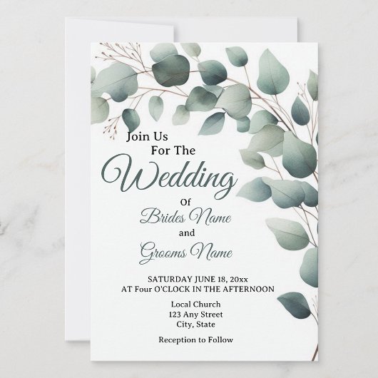 Simple Eucalyptus Wedding Invitation 招待状