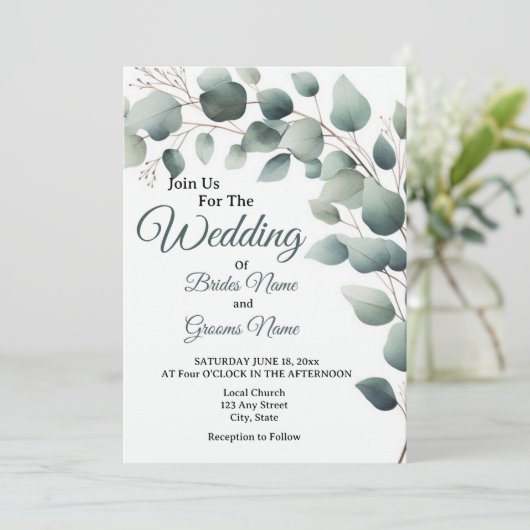 Simple Eucalyptus Wedding Invitation 招待状 (スタンド正面)