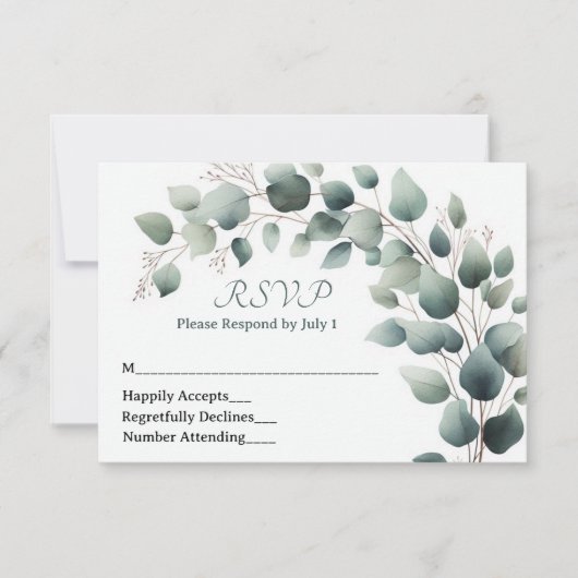 Simple Eucalyptus Wedding RSVP Card (正面)