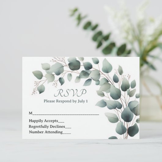 Simple Eucalyptus Wedding RSVP Card (スタンド正面)