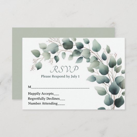 Simple Eucalyptus Wedding RSVP Card (正面/裏面)