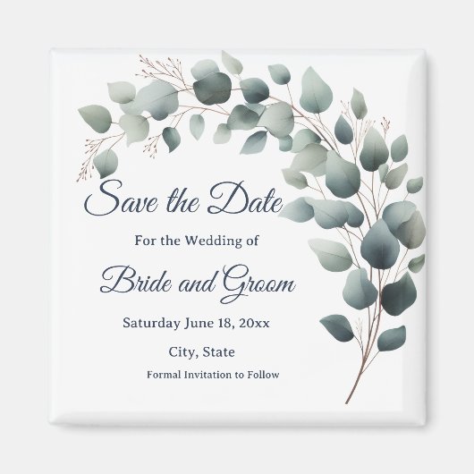 Simple Eucalyptus Wedding Save the Date Magnet マグネット (正面)