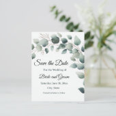 Simple Eucalyptus Wedding Save the Date Postcard ポストカード (スタンド正面)