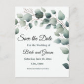 Simple Eucalyptus Wedding Save the Date Postcard ポストカード (正面)
