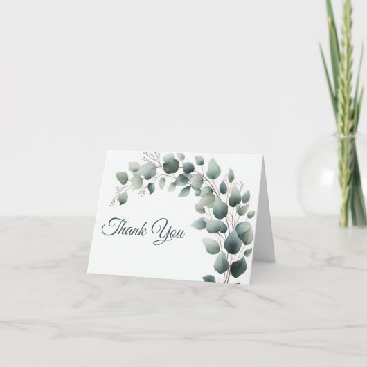 Simple Eucalyptus Wedding Thank you Card Blank サンキューカード (正面)