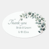 Simple Eucalyptus Wedding Thank-you Sticker 楕円形シール (正面)