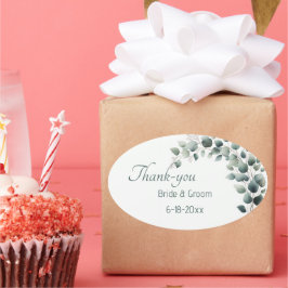 Simple Eucalyptus Wedding Thank-you Sticker 楕円形シール
