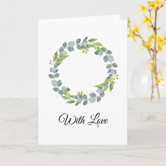 Simple Eucalyptus Wreath Wedding Card - Blank カード (黄色い花)