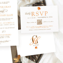 Simple Fall Leaf Rustic Autumn Wedding QR RSVP エンクロージャーカード
