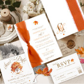 Simple Fall Leaves Modern Autumn Ribbon Wedding 招待状