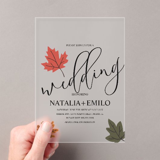 Simple Fall Wedding Leaf  アクリル招待状 (インサイチュ (ポータブル))