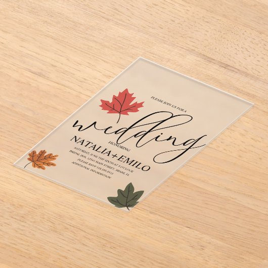 Simple Fall Wedding Leaf  アクリル招待状 (レイダウン)