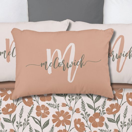 Simple Family Monogram Name Terracotta アクセントクッション