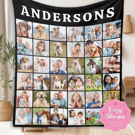 Simple Family Photo Collage Personalized Name シェルパブランケット