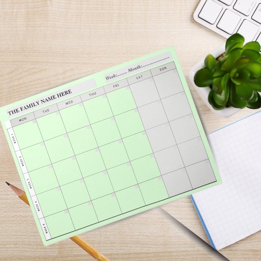 Simple Family Planner Calendar Notepad - Green  ノートパッド