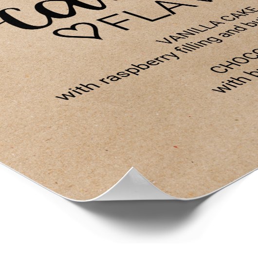 Simple Faux Kraft Wedding Cake Flavors Sign ポスター (角)