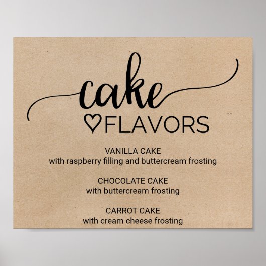 Simple Faux Kraft Wedding Cake Flavors Sign ポスター (正面)