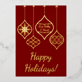 Simple Festive Red Gold Bauble Personal Christmas 箔シーズンカード