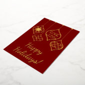 Simple Festive Red Gold Bauble Personal Christmas 箔シーズンカード (回転した状態)