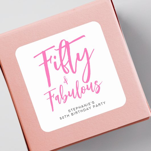Simple Fifty and Fabulous Pink 50th Birthday Party スクエアシール