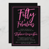 Simple Fifty and Fabulous Pink 50th Birthday Party 招待状 (正面/裏面)