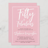 Simple Fifty and Fabulous Pink 50th Birthday Party 招待状 (正面/裏面)