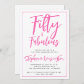 Simple Fifty and Fabulous Pink 50th Birthday Party 招待状 (正面/裏面)