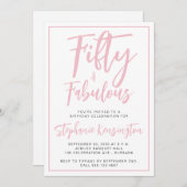 Simple Fifty and Fabulous Pink 50th Birthday Party 招待状 (正面/裏面)