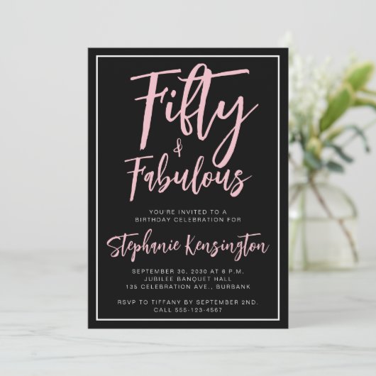 Simple Fifty Fabulous Modern 50th Birthday Party 招待状 (スタンド正面)