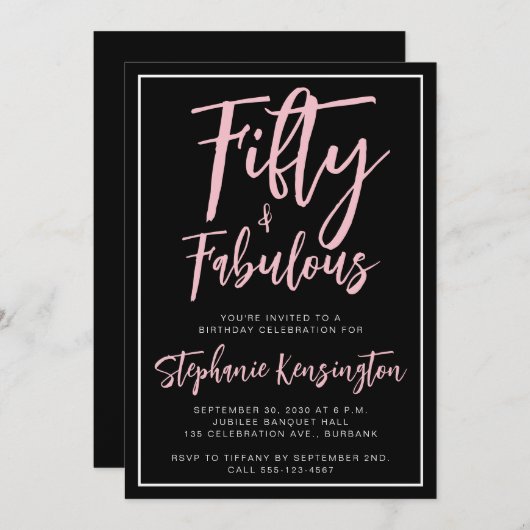 Simple Fifty Fabulous Modern 50th Birthday Party 招待状 (正面/裏面)