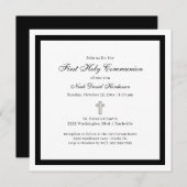 Simple First Holy Communion Black White Invitation 招待状 (正面/裏面)