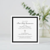 Simple First Holy Communion Black White Invitation 招待状 (スタンド正面)