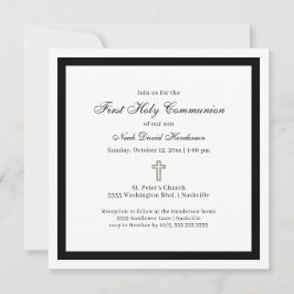 Simple First Holy Communion Black White Invitation 招待状