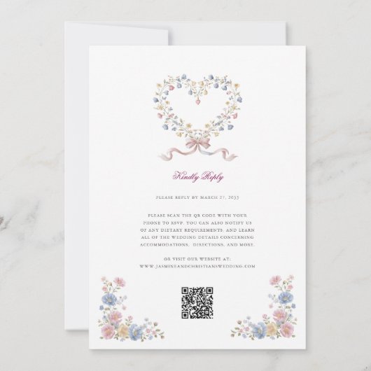 Simple Floral all in one wedding website qr code  招待状 (裏面)