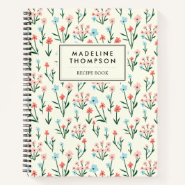 Simple Floral Botanical Pink Blue Flower Recipe ノートブック