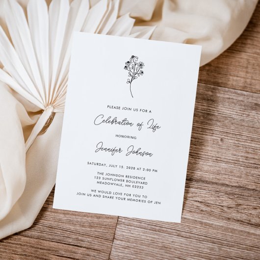 Simple Floral Celebration of Life Funeral 招待状