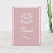Simple Floral Cross on Pink Religious Thank You カード (正面)