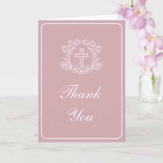 Simple Floral Cross on Pink Religious Thank You カード (蘭)
