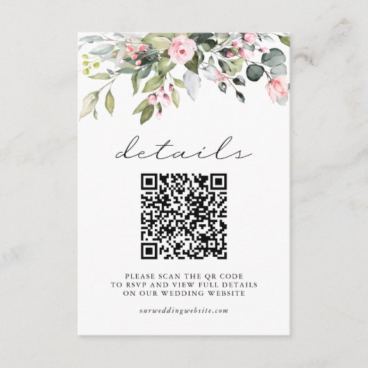 Simple Floral Eucalyptus Leaves QR Code Wedding エンクロージャーカード (正面)