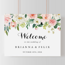 Simple Floral Green Foliage Wedding Welcome Sign ポスター