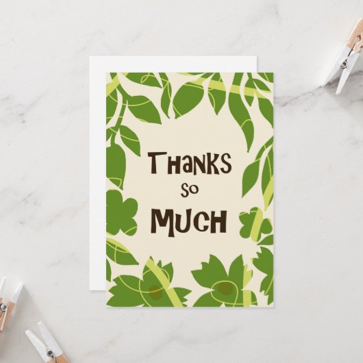 Simple Floral Green leaves Thank You Card 招待状 (正面/裏面インサイチュ)