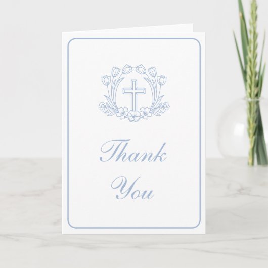 Simple Floral Light Blue Cross Religious Thank You カード (正面)
