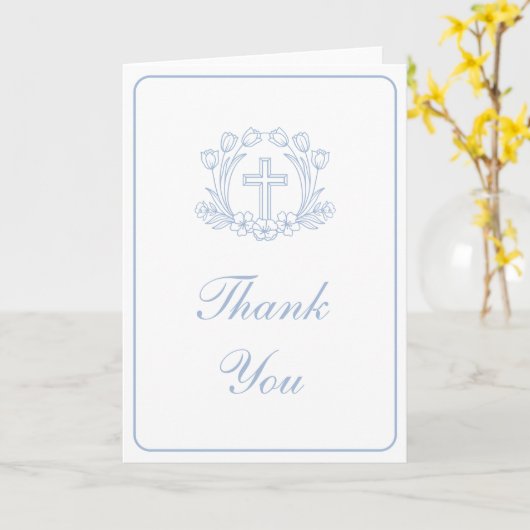 Simple Floral Light Blue Cross Religious Thank You カード (黄色い花)