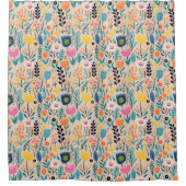 Simple Floral Modern Folk Art Illustration シャワーカーテン (正面)