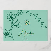 Simple Floral Pale Green & Gold Aged Birthday 箔シーズンカード (裏面)