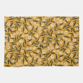 Simple Floral Pattern in Mustard Yellow and Green  キッチンタオル (横)